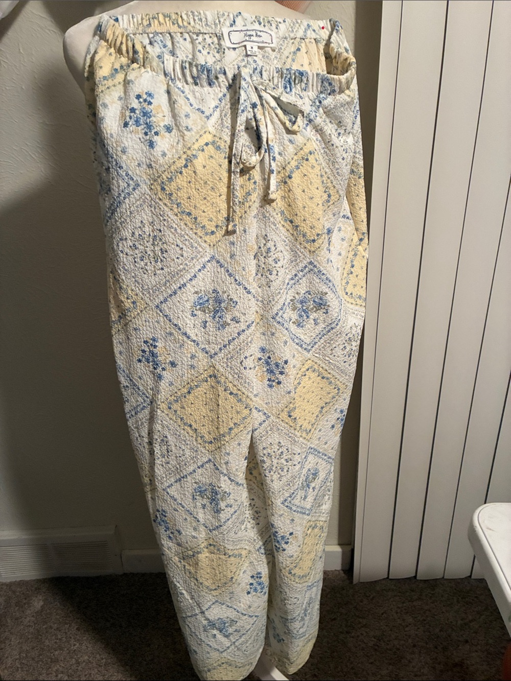 Hippie Rose Cream, Yellow & Blue Floral Tile Wide Leg Pants
